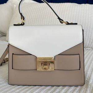 Aldo top handel with crossbody strap. White & Tan medium size
